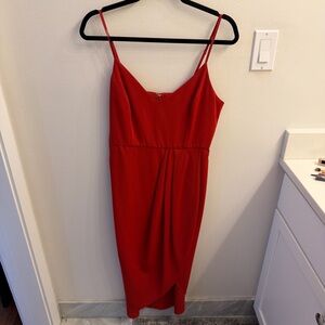 Lulus Red Midi Slip Dress | Adjustable Straps | Wrap Detail | Size L